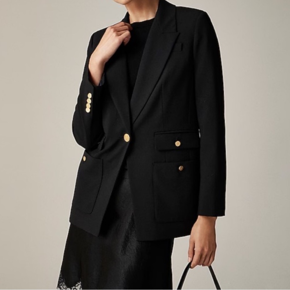 J. Crew Vivienne #CC421 Black Wool Blazer with‎ Gold Buttons ladies 12 NWT